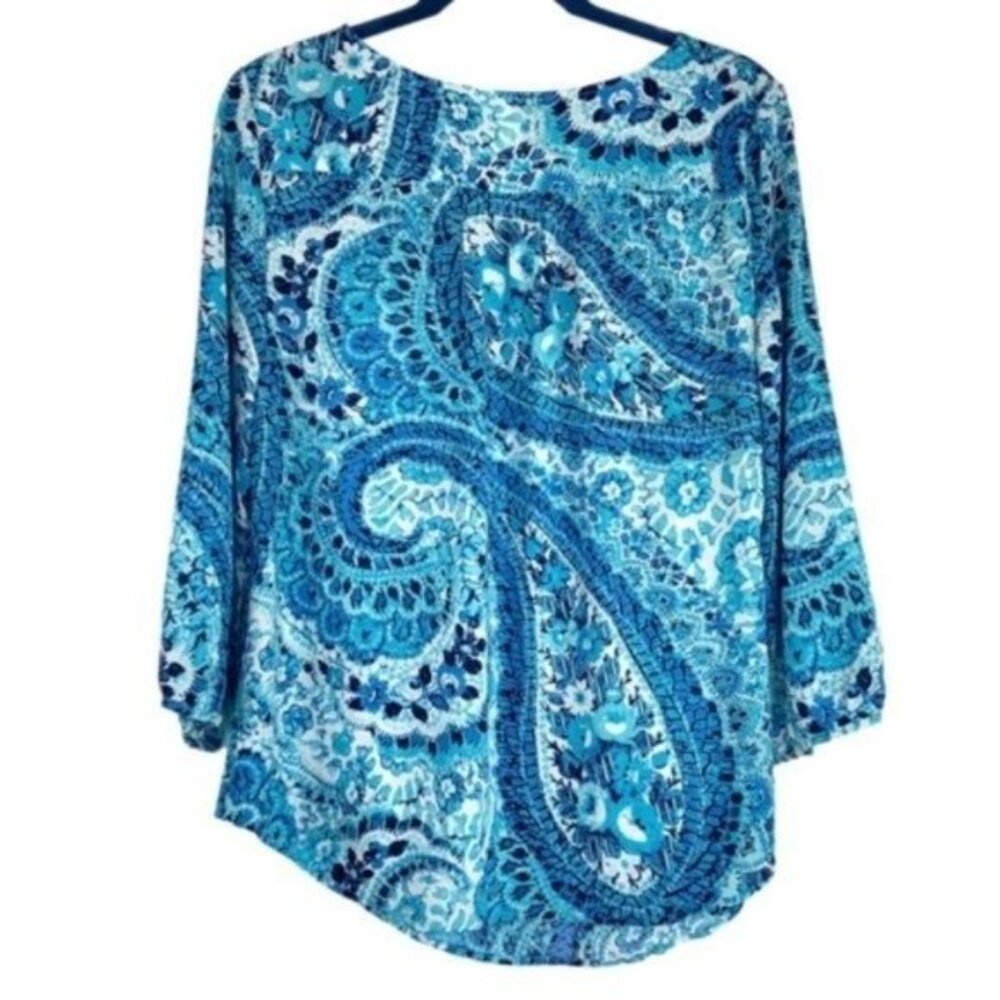 Talbots Blue Paisley Boho Blouse 3/4 Sleeves - Picture 4 of 4